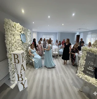 Ilford venue set up for a baby shower celebration.