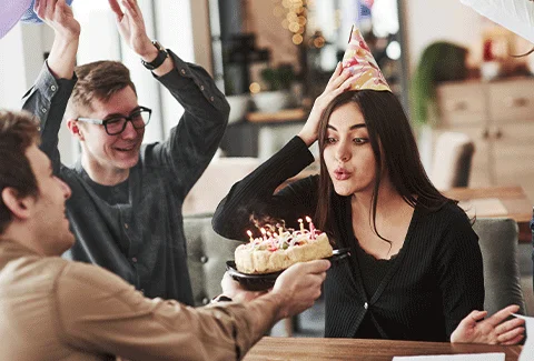 Birthday celebration hall near London with vibrant décor.